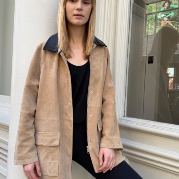 NWT Susanna Chow Raegan Suede Field Jacket in Hazelnut, Size L - Picture 3 of 7